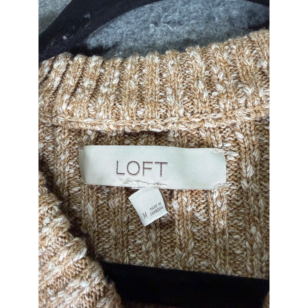 LOFT Womens Tan Marled Ribbed Knit Sweater Vest Size M Cap Sleeve Side Slit‎ - Picture 3 of 8